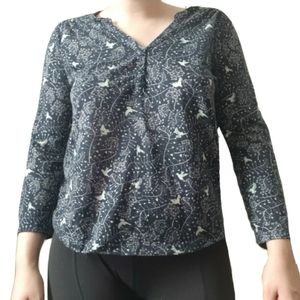 H&M Navy Shirt with Light Blue Birds Size XS